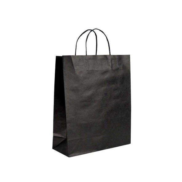 Burgu Saplı Siyah Kağıt Çanta 26x14x29 cm - 25 Adet ürün görseli 1