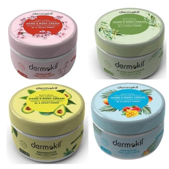 DERMOKİL Avokado Kiraz Çiçeği Mango Özlü Zeytinyağı El ve Vücut Kremi 250 ml  4 Lü Set ürün görseli 1