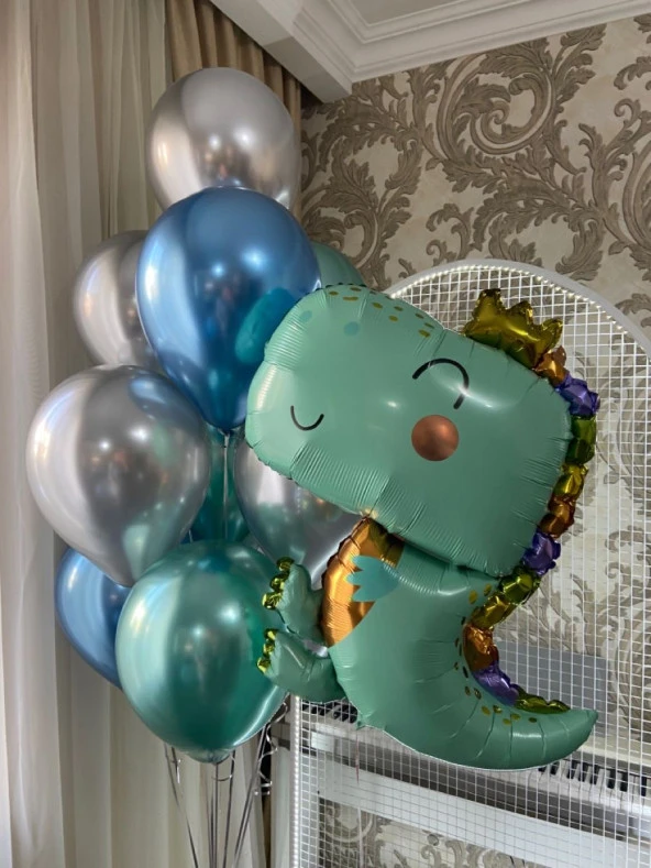 Dinozor Kral Taçlı Folyo Balon Seti ürün görseli 1