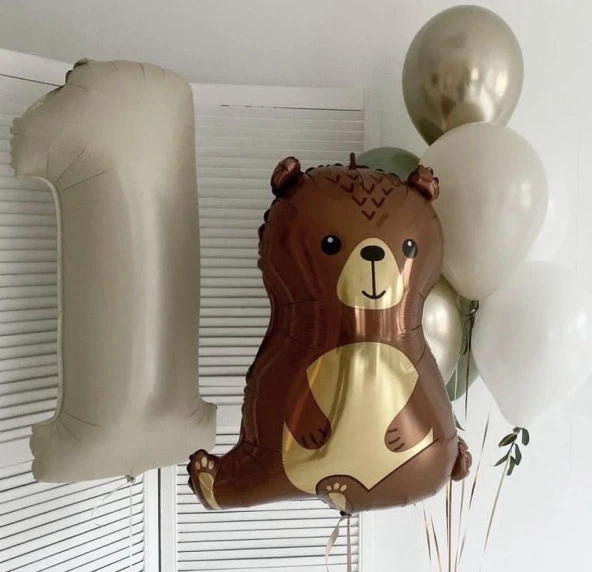 Krem 1 Yaş Ayı Folyo Balon Seti ürün görseli 1