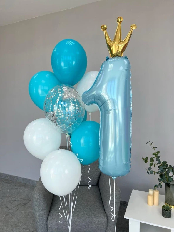 Taçlı 1 Rakam Mavi Folyo Balon Seti ürün görseli 1