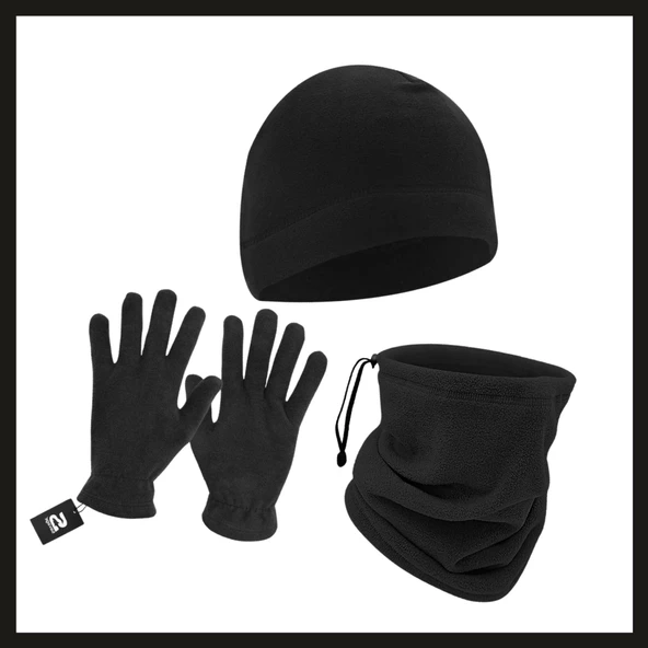 Uyguna-Yakala Siyah (sbln.008) Savage Warm 3'lü Kışlık Set Polar Bere, Eldiven, Boyunluk-PKA.027 ürün görseli 1