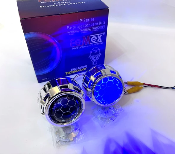 Femex Bi-Xenon Mavi Renk Bal Petek Desenli Far İçi Mercek 2,5 Inc Far Merceği Led Xenon Uyumlu ürün görseli 1