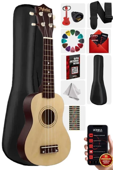 Midex UKX-901NT Naturel Soprano Ukulele (Askı Çanta Pena) ürün görseli 1