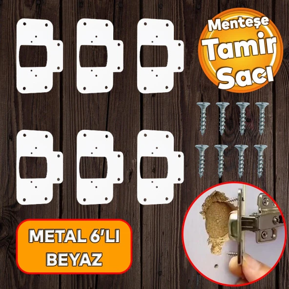 Beyaz Renk Dolap Kapak Taş Tas Menteşe Tamir Sacı 6 Adet Pratik Onarım Kiti Yuva Tablası 6,5x9 ürün görseli 1