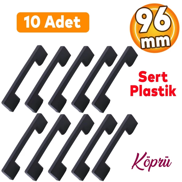 Köprü 96 Mm (SERT PLASTİK) Mobilya Mutfak Çekmece Dolabı Dolap Siyah Kulbu Kulpu Kulpları 10 Adet ürün görseli 1