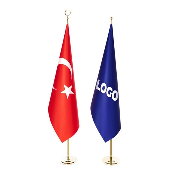 Türk Makam Bayrağı ve Logolu Makam Bayrağı + Sarı Direk (Simsiz) ürün görseli 1