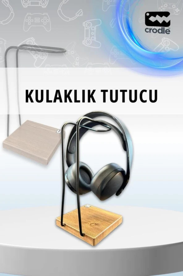 Ceviz Ahşap Ve Siyah Metal Gaming Kulaklık Dikey Standı ürün görseli 1