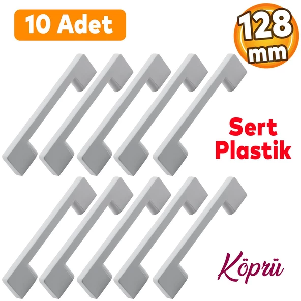 Köprü 128 Mm (SERT PLASTİK) Beyaz Mobilya Mutfak Dolabı Çekmece Dolap Kulpu Kulbu Kulpları 10 Adet ürün görseli 1
