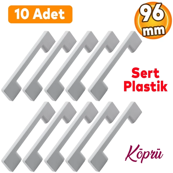 Köprü 96 Mm (SERT PLASTİK) Beyaz Mobilya Mutfak Dolabı Çekmece Dolap Kulpu Kulbu Kulpları 10 Adet ürün görseli 1