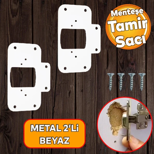 Beyaz Renk Dolap Kapak Taş Tas Menteşe Tamir Sacı 2 Adet Pratik Onarım Kiti Yuva Tablası 6,5x9 ürün görseli 1