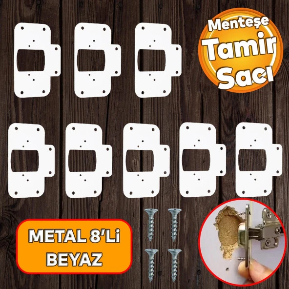 Beyaz Renk Dolap Kapak Taş Tas Menteşe Tamir Sacı 8 Adet Pratik Onarım Kiti Yuva Tablası 6,5x9 ürün görseli 1