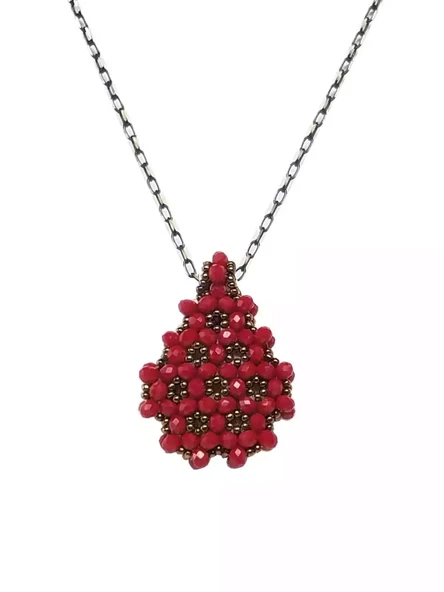 Bordo Cevşen Kolye (Kristal, Damla) ürün görseli 1