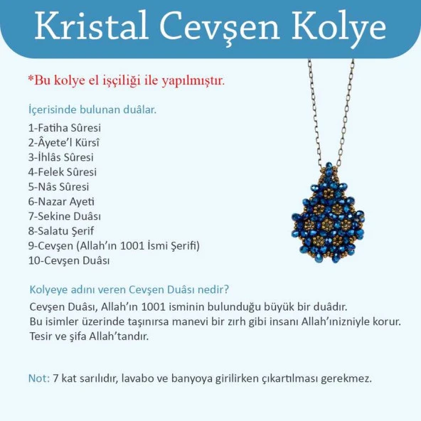 Mavi Cevşen Kolye (Kristal, Damla) - Resim 3