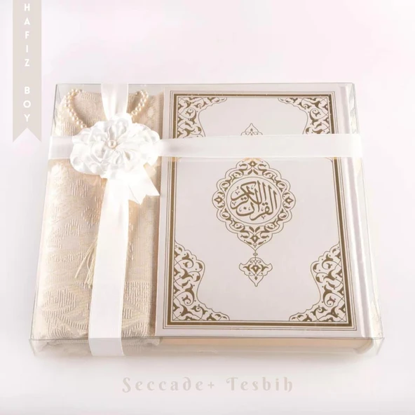 Seccade + Tesbih + Kuran Hediye Seti (Hafız Boy, Yeni Cilt, Beyaz) ürün görseli 1