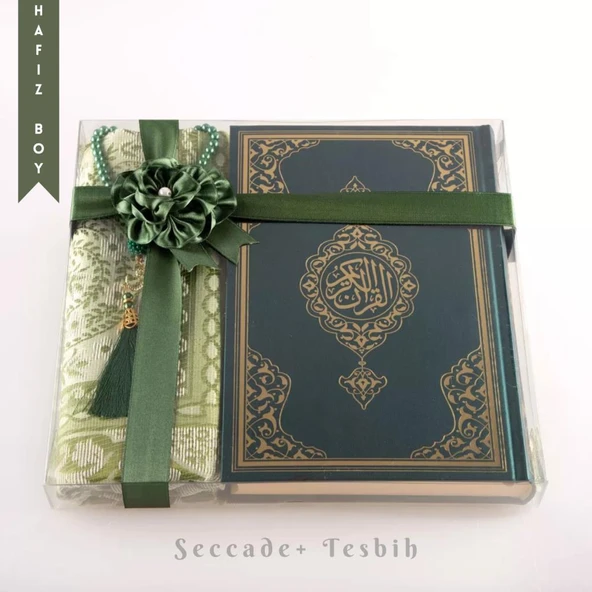 Seccade + Tesbih + Kuran Hediye Seti (Hafız Boy, Yeni Cilt, Yeşil) ürün görseli 1