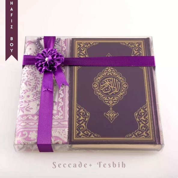 Seccade + Tesbih + Kuran Hediye Seti (Hafız Boy, Yeni Cilt, Mor) ürün görseli 1