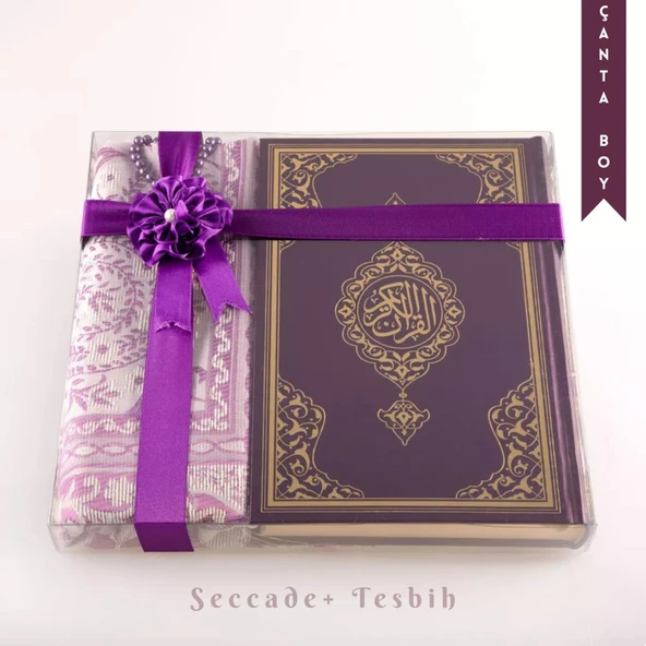 Seccade + Tesbih + Kuran Hediye Seti (Çanta Boy, Yeni Cilt, Mor) ürün görseli 1