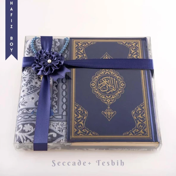 Seccade + Tesbih + Kuran Hediye Seti (Hafız Boy, Yeni Cilt, Lacivert) ürün görseli 1
