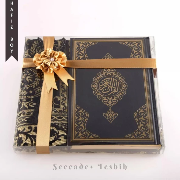 Seccade + Tesbih + Kuran Hediye Seti (Hafız Boy, Yeni Cilt, Siyah) ürün görseli 1