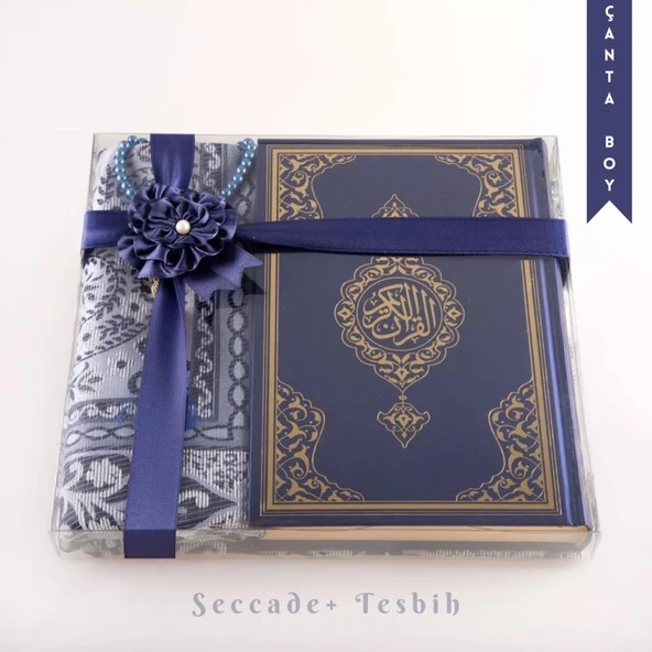 Seccade + Tesbih + Kuran Hediye Seti (Çanta Boy, Yeni Cilt, Lacivert) ürün görseli 1
