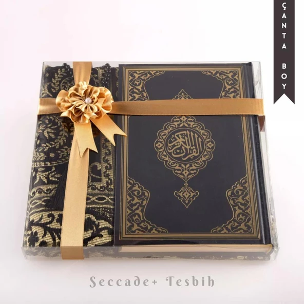Seccade + Tesbih + Kuran Hediye Seti (Çanta Boy, Yeni Cilt, Siyah) ürün görseli 1