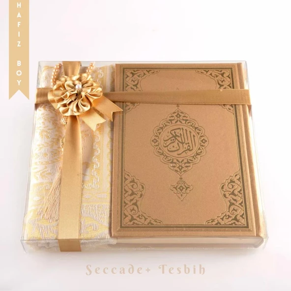 Seccade + Tesbih + Kuran Hediye Seti (Hafız Boy, Yeni Cilt, Gold) ürün görseli 1