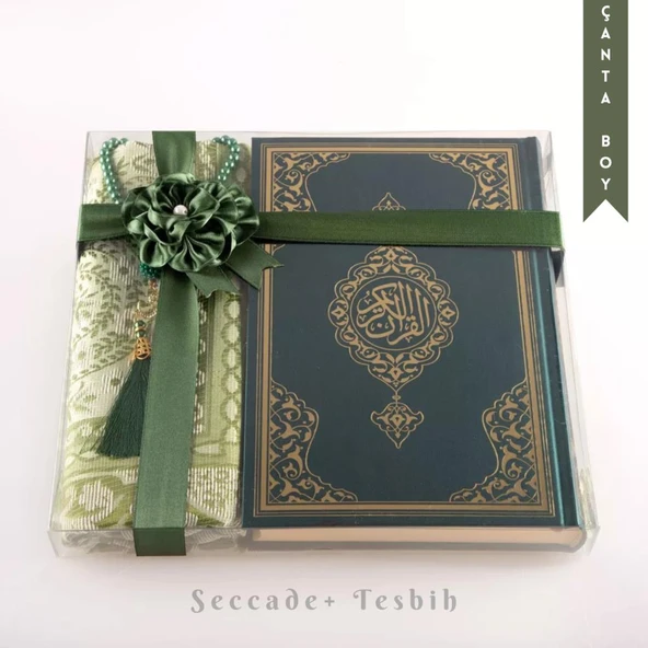 Seccade + Tesbih + Kuran Hediye Seti (Çanta Boy, Yeni Cilt, Yeşil) ürün görseli 1