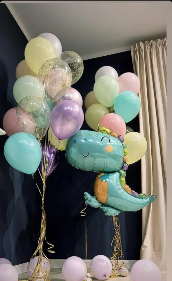 Dinozor Kral Taçlı Karışık Renk Folyo Balon Seti ürün görseli 1