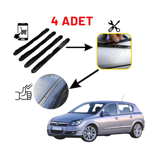 Opel Astra H 4'lü Ön Arka Tavan Oluk Çıta Kapakları Siyah ürün görseli 1
