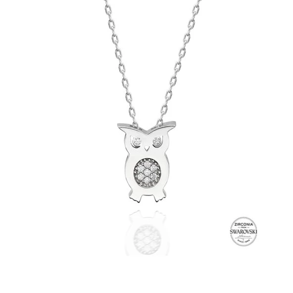 Gümüş Swarovski Taşlı Baykuş Kolye Sertifikalı Qr Kodlu ürün görseli 1