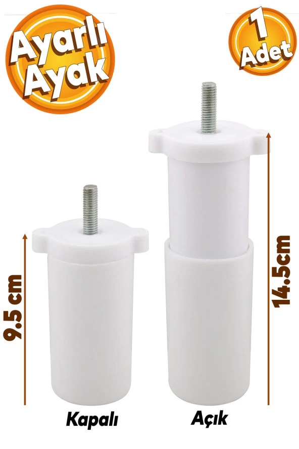Gizli Mobilya Kanepe Sehpa Tv Ünitesi Koltuk Orta Destek Ayağı Ayarlanabilir 9.5 Cm Beyaz Baza Ayak ürün görseli 1