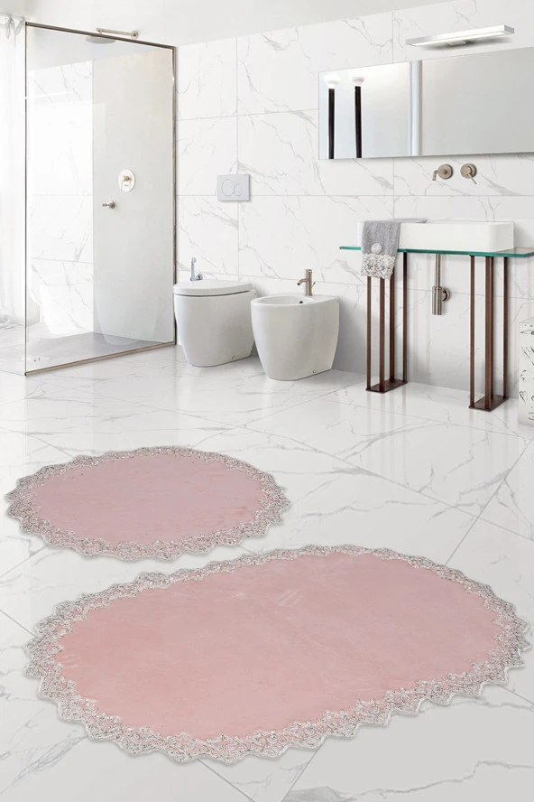 Bonny Home Venüs Pudra 2'li Dantelli Banyo Paspası Seti Çeyizlik Klozet Takımı ürün görseli 1