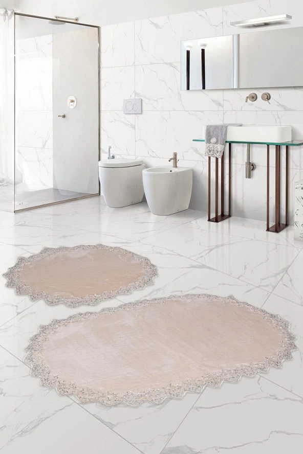 Bonny Home Venüs Vizon 2'li Dantelli Banyo Paspası Seti Çeyizlik Klozet Takımı ürün görseli 1