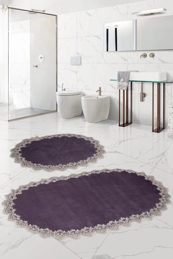 Bonny Home Venüs Gri 2'li Dantelli Banyo Paspası Seti Çeyizlik Klozet Takımı ürün görseli 1