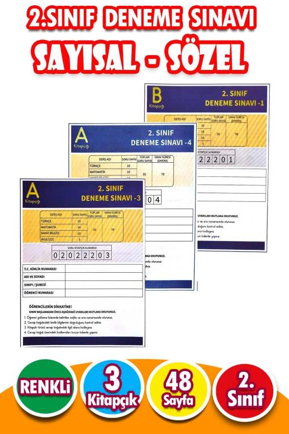 2.Sınıf Deneme Sınavı - 3 Kitapcık ürün görseli 1