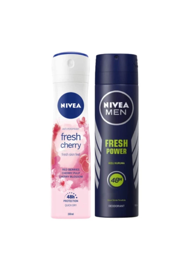 Nivea Fresh Cherry Kadın Deosprey 150 Ml + Fresh Power Erkek Deosprey 150 Ml 2 Li Set ürün görseli 1