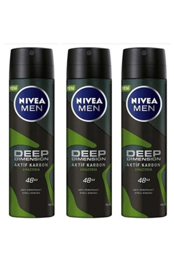 Nivea 3 Adet Deo 150 ml Deep Dimension Amazonia Erkek ürün görseli 1