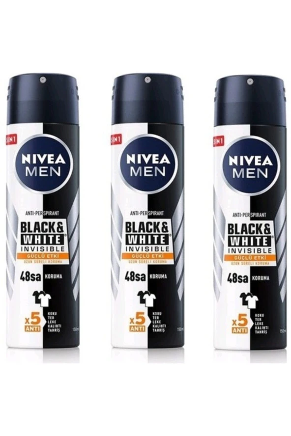 Nivea Men Anti-perspirant Black & White Invisible Güçlü Etki 48h Erkek Deodorant X 3 Adet ürün görseli 1