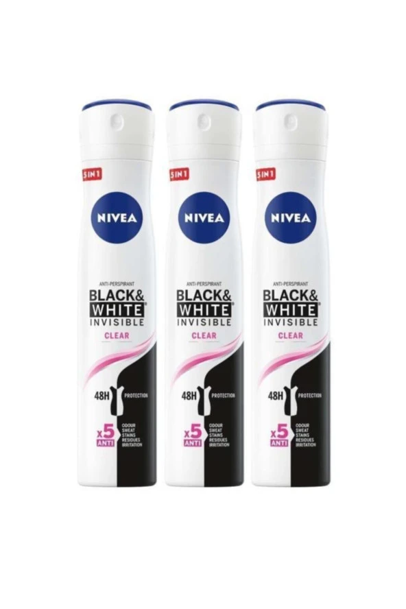 Nivea Women Deodorant Black & White Invisible Clear 150 Ml 3 Ad. ürün görseli 1