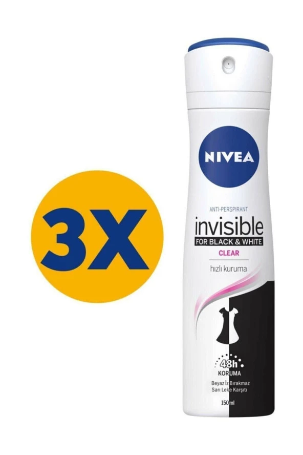 Nivea Woman Anti-perspirant Black & White Invisible Clear 48h Hızlı Kuruma Kadın Deodorant X 3 Adet ürün görseli 1