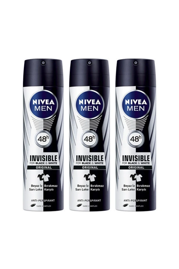 Nivea Men Invisible Black & White 150 ml Deodorant X 3 ürün görseli 1