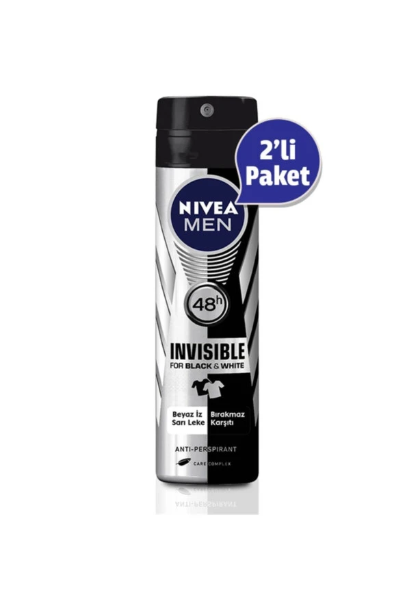 Nivea Invisible Black&whıte  Sprey Deodorant 150ml Erkek (2'li Avantaj Paket) ürün görseli 1