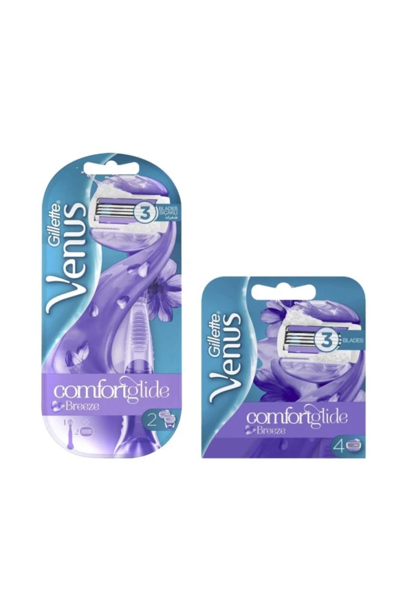 Gillette Venus Comfort Glide Breeze Tıraş Makinesi Paketi + Comfort Glide Breeze 4'lü Yedek Başlık ürün görseli 1