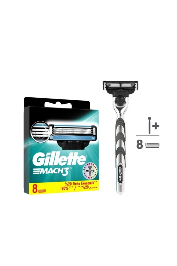 Gillette Mach3 Tıraş Paketi (tıraş Makinesi + 8'li Bıçak ) ürün görseli 1