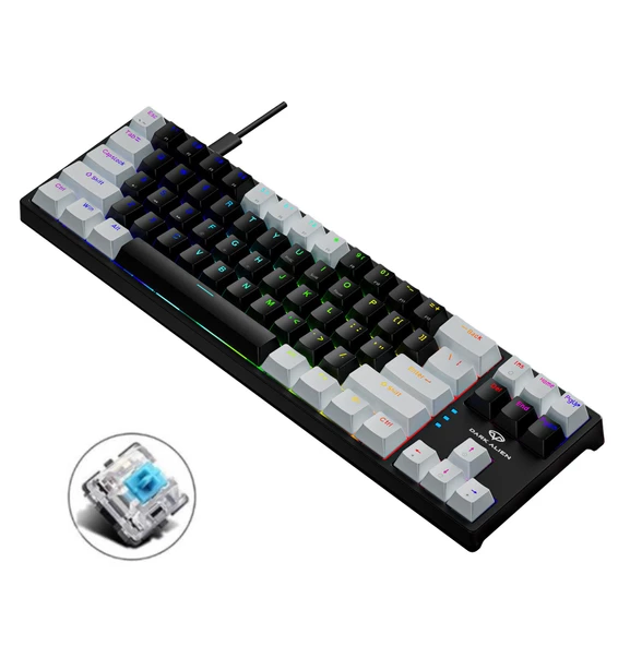 Valkyrie Blue Switch Dark Alien K710 71 Tuş RGB Gaming Klavye - Mekanik Mavi Tuş Type-C  - 2 Kademe Yükseklik BeyazSiyah ürün görseli 1