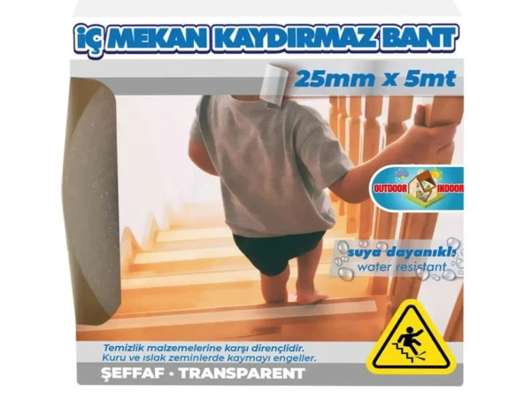 İç Mekan Zemin için Kaydırmaz Bant Şeffaf 25mm X 5mt ürün görseli 1