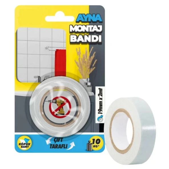 Çift Taraflı Ayna Montaj Köpük Bandı 19mm x 2mt ürün görseli 1