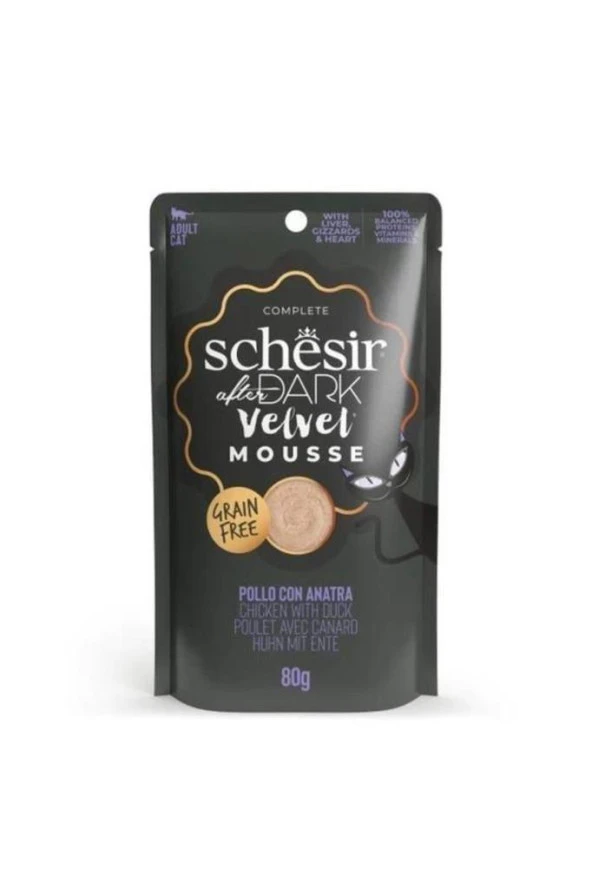 Schesir After Dark Pauch Tavuklu ve Ördekli Yetişkin Kedi Yaş Maması 80gr ürün görseli 1