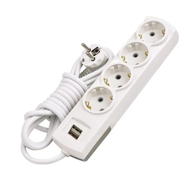 Kablolu USB'li 4'lü Topraklı Grup Priz Fiş Çoğaltıcı 2 Metre Çoklu Asmalı Uzatma Kablosu Düğmesiz ürün görseli 1